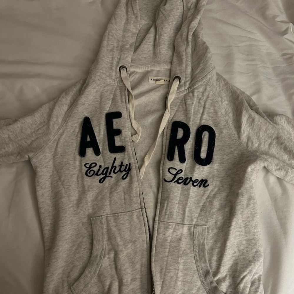 Aeropostale 1987 Heather Grey Full-Zip Hoodie